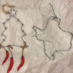 Wire Art Christmas Tree and Texas Ornament Set